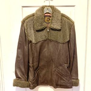 Leather Aviator Jacket Brown Retro Styling XL